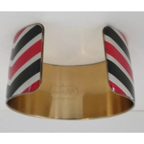 Mud Pie Gold Tone Enamel Cuff Bracelet Red Black - Picture 2 of 2